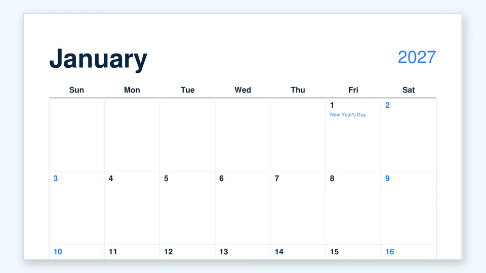 One of twelve fillable monthly pages from a yearly event calendar, US holidays marked