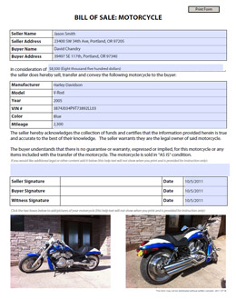 Free Motorcycle bill-of-sale form template