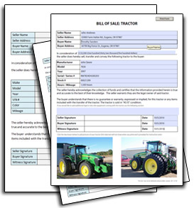 Sample Tractor bill of sale templates