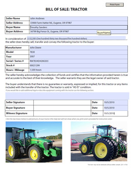 Tractor Bill of Sale