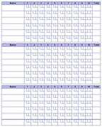 Blue - Bowling scorecards - blank