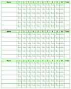 Green - Bowling Score sheets - printable