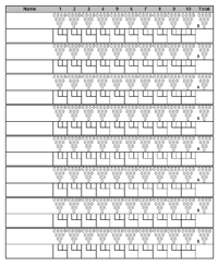 Bowling score sheet with pin template