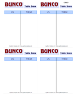 Bunco Table Score Card