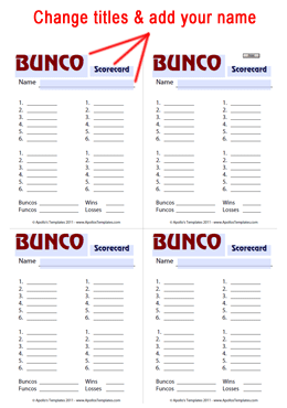 Printable Bunco Score Cards Score Sheet Templates