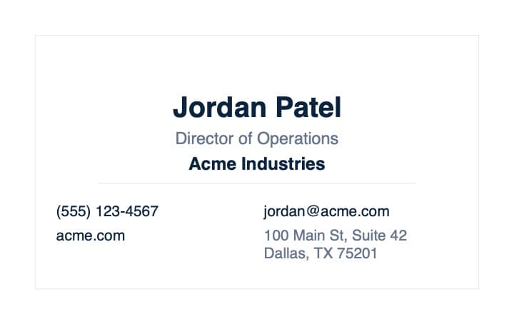 Avery 5371 no-logo business card template — clean text-only layout preview