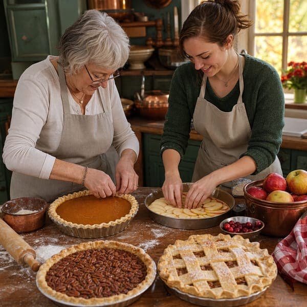 Baking the Pies jigsaw puzzle — Grandmother and granddaughter crimping the crusts side by side.