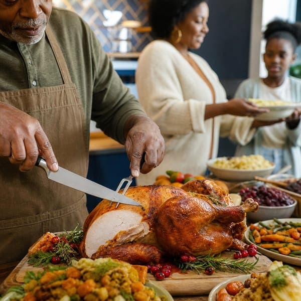 Carving the Turkey jigsaw puzzle — The carving of the bird — the year's most supervised job.