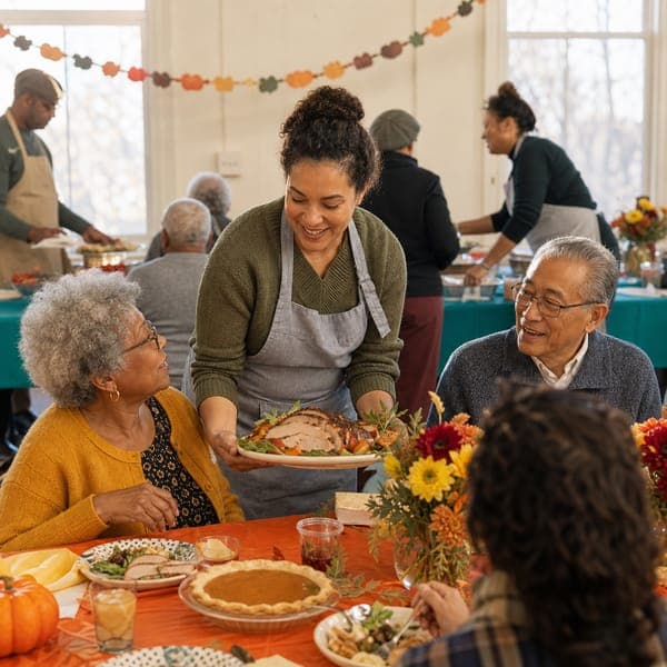 The Community Table jigsaw puzzle — Volunteers serving a community Thanksgiving with full hands and hearts.