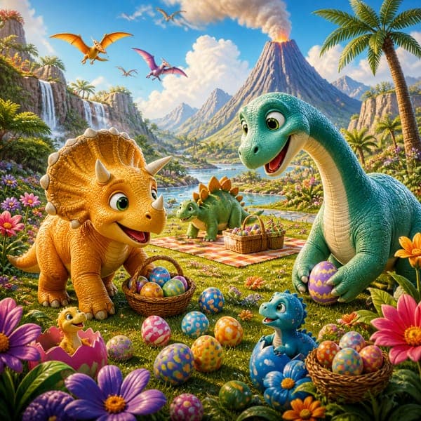 Dinosaur Easter Picnic jigsaw puzzle