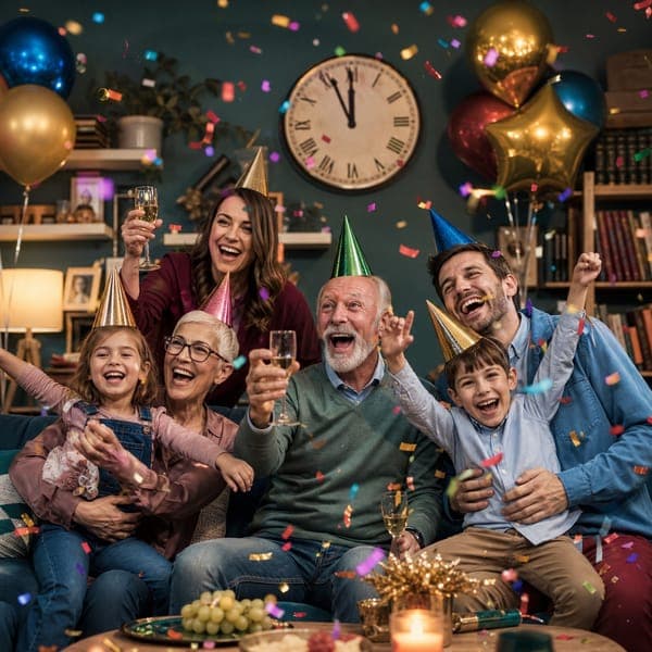 Family New Year jigsaw puzzle — Four generations making it to midnight together, just barely.