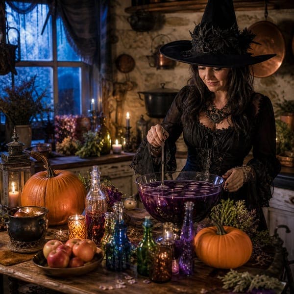 Halloween Kitchen jigsaw puzzle — A cozy kitchen mid-bake: treats cooling, pumpkins on every sill.