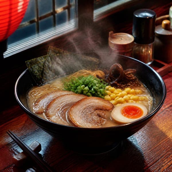 Midnight Ramen jigsaw puzzle — A steaming tonkotsu bowl glowing under lantern light.