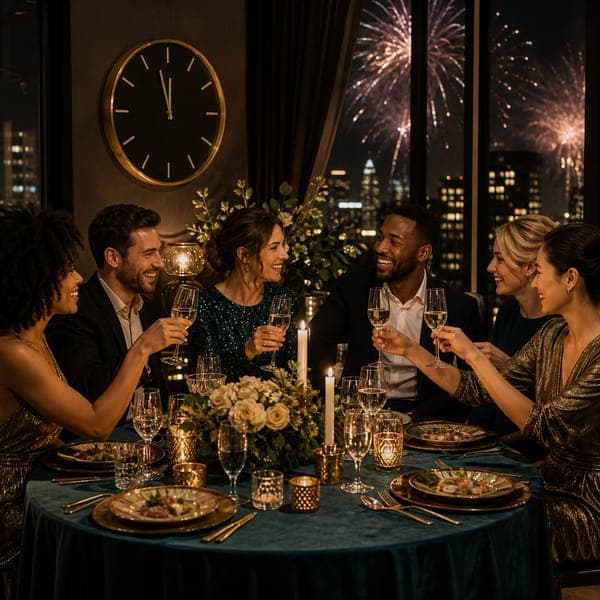 New Year's Eve Dinner jigsaw puzzle — A candlelit New Year's dinner in a warm city apartment.