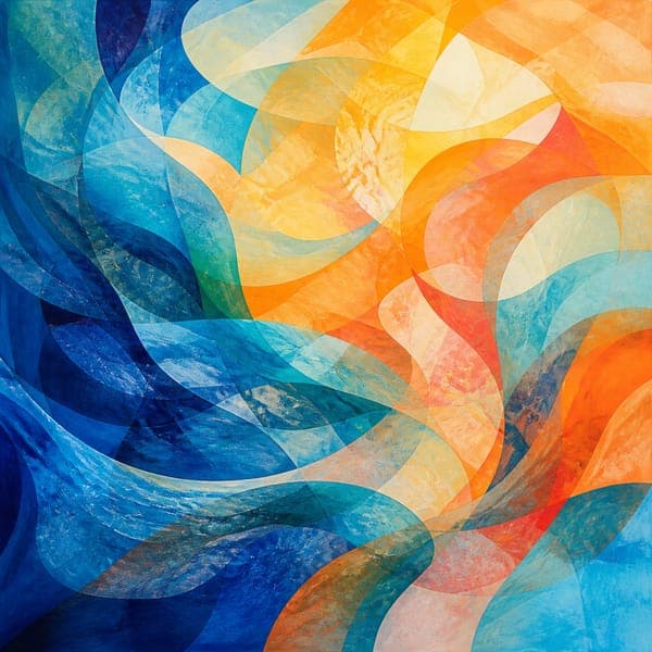 Ocean Currents jigsaw puzzle — Translucent abstract forms folding through each other in blue and amber.