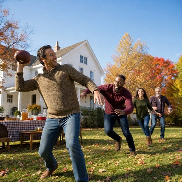 Turkey Bowl jigsaw puzzle — The traditional backyard football game before the big meal.