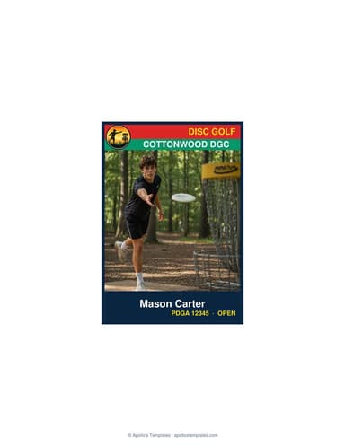 Enlarged disc golf card template