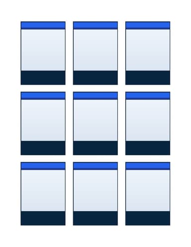 Nine blank trading cards in a 3x3 grid on one US Letter sheet, a separate photo and name on each