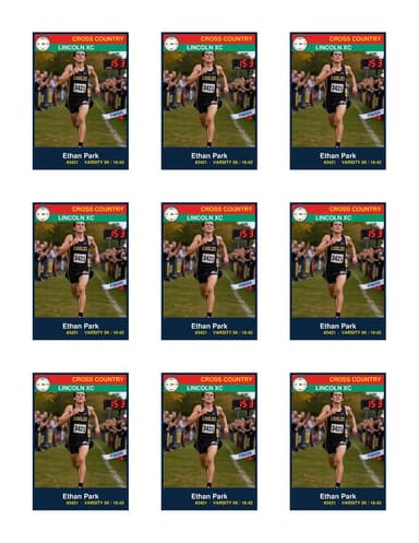 Team cross country card template