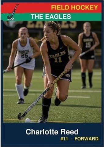 Field Hockey card in the Classic design — a color banner across the top, the photo below it, and the name and details on a dark footer bar
