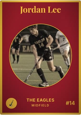 Field Hockey card in the Vintage Card design — an aged photo in a gold-ringed circular window on a deep crimson card, with the name in a serif face arched across the top