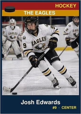 Hockey card in the Classic design — a color banner across the top, the photo below it, and the name and details on a dark footer bar