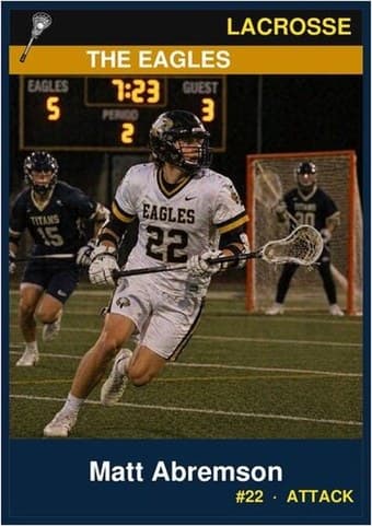 Lacrosse card in the Classic design — a color banner across the top, the photo below it, and the name and details on a dark footer bar