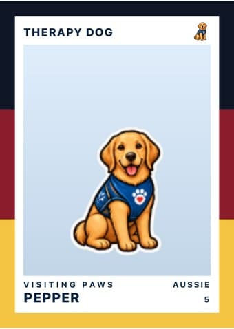 Therapy dog team cards, nine per sheet