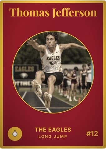 Track & Field card in the Vintage Card design — an aged photo in a gold-ringed circular window on a deep crimson card, with the name in a serif face arched across the top