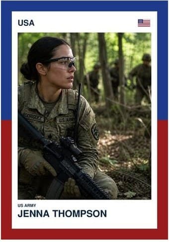 USA card in the Split Halves design — a border split into two colors top and bottom, the photo centered between them, and the name and details on a white footer