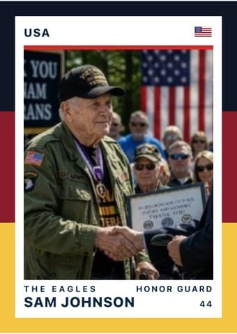 USA card in the Triple Split design — three stacked color bands down the left edge, the photo on a white field, and the name and details across the footer