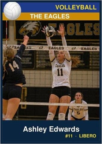 Volleyball card in the Classic design — a color banner across the top, the photo below it, and the name and details on a dark footer bar
