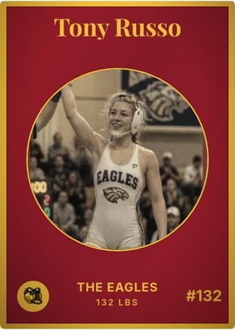 Wrestling card in the Vintage Card design — an aged photo in a gold-ringed circular window on a deep crimson card, with the name in a serif face arched across the top