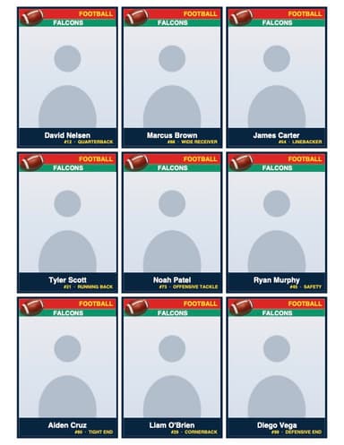 Team football card template