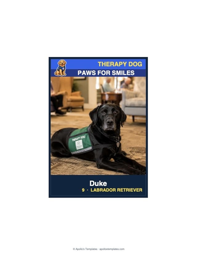 Therapy dog trading card template preview
