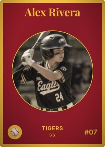 Baseball card in the Vintage Card design — an aged photo in a gold-ringed circular window on a deep crimson card, with the name in a serif face arched across the top