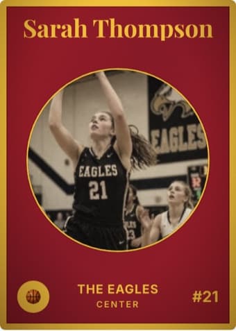 Basketball card in the Vintage Card design — an aged photo in a gold-ringed circular window on a deep crimson card, with the name in a serif face arched across the top