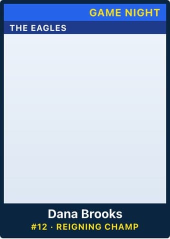 Trading card in the Classic design — a color banner across the top, the photo below it, and the name and details on a dark footer bar