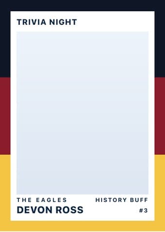 Trading card in the Triple Split design — three stacked color bands down the left edge, the photo on a white field, and the name and details across the footer