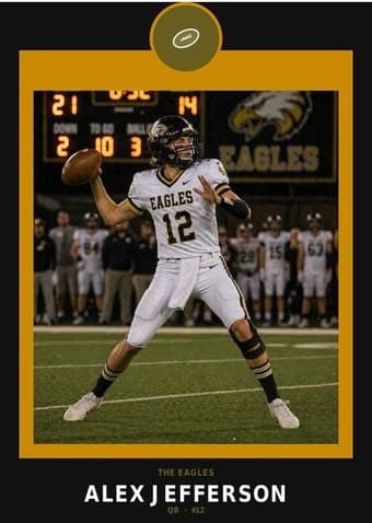Football card in the Circle Badge design — a round sport badge centered at the top, the photo in a bordered frame below, and the name and position centered underneath
