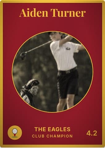 Golf card in the Vintage Card design — an aged photo in a gold-ringed circular window on a deep crimson card, with the name in a serif face arched across the top