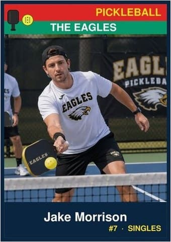 Pickleball card in the Classic design — a color banner across the top, the photo below it, and the name and details on a dark footer bar