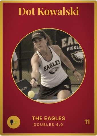 Pickleball card in the Vintage Card design — an aged photo in a gold-ringed circular window on a deep crimson card, with the name in a serif face arched across the top