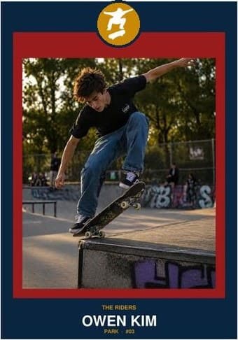 Skateboarding card in the Circle Badge design — a round sport badge centered at the top, the photo in a bordered frame below, and the name and position centered underneath