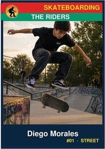 Skateboarding card in the Classic design — a color banner across the top, the photo below it, and the name and details on a dark footer bar