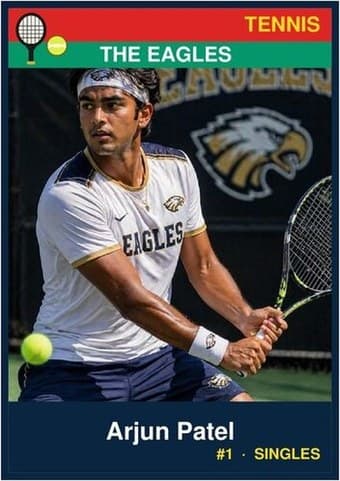 Tennis card in the Classic design — a color banner across the top, the photo below it, and the name and details on a dark footer bar