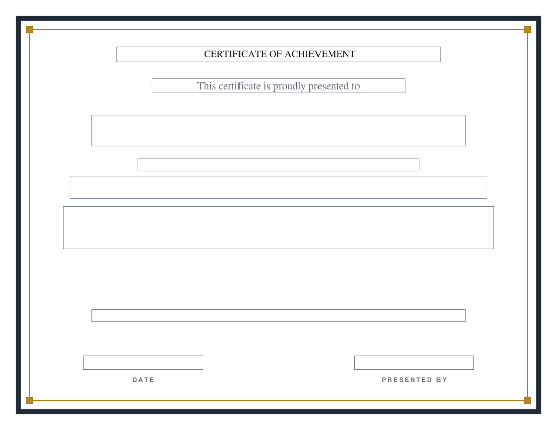 Blank award certificate on the Bold design: heavyweight charcoal frame with a gold hairline and square corners, empty fillable fields