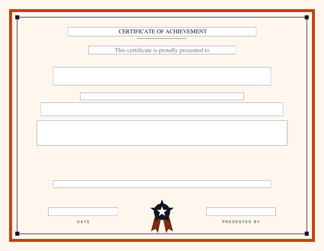 Blank award certificate on the Hardwood design: court-orange heavyweight frame on a warm cream page with a black and orange star badge, empty fillable fields