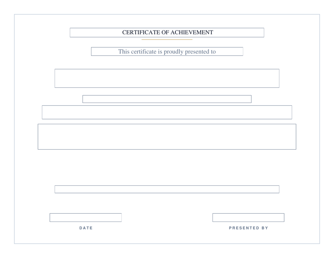 Blank award certificate on the Modern design: thin grey hairline frame, no seal, empty fillable fields for name, award, organization, date and presenter