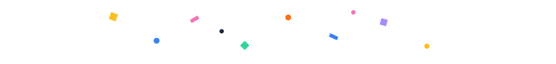 Confetti header: scattered confetti in blue, pink, yellow, green, purple and orange